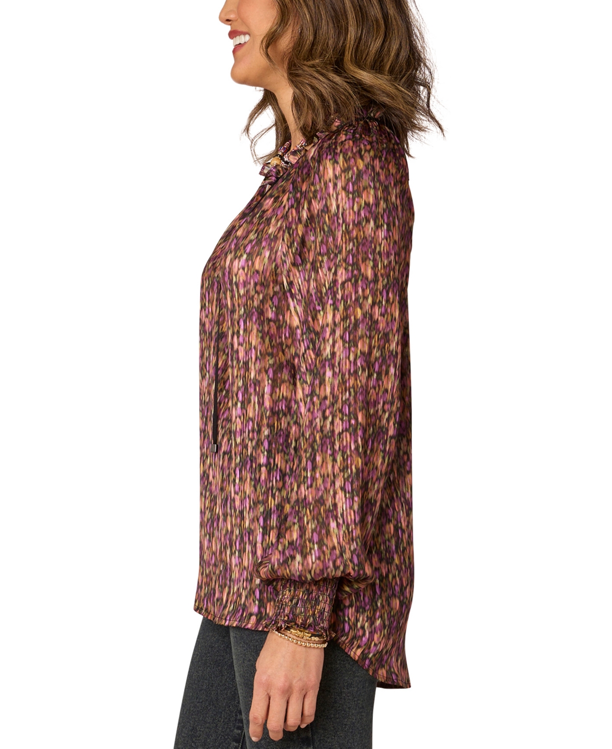Democracy Petite Long-Sleeve Smocked-Cuff Top