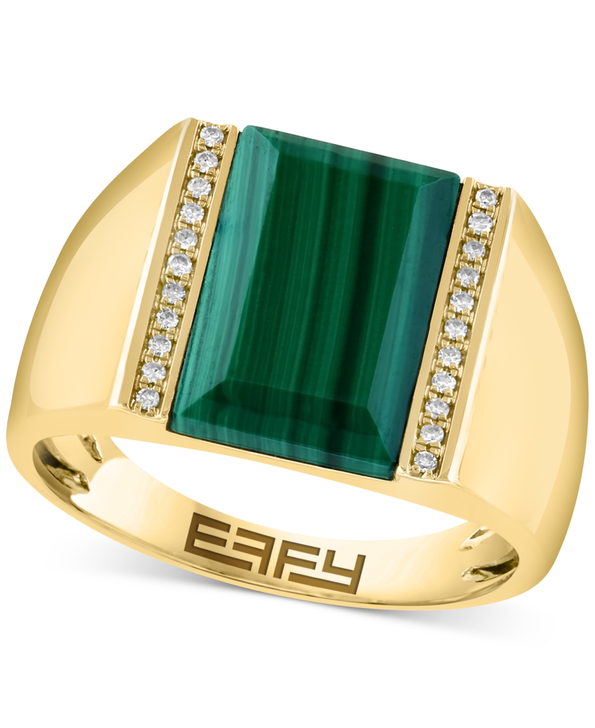 Effy Men's Malachite & Diamond (1/10 ct. t.w.) Ring in Gold-Plated Sterling Silver - Gold