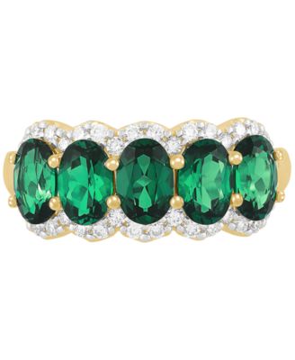 Lab Grown Sapphire (3-1/4 ct. t.w.) & Lab Grown Diamond (1/3 ct. t.w.) Five Stone Oval Ring in 14k White Gold