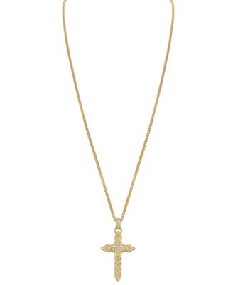 Diamond (1/2 ct. t.w.) Link Cross Pendant 26" Necklace in Gold-Plated Sterling Silver