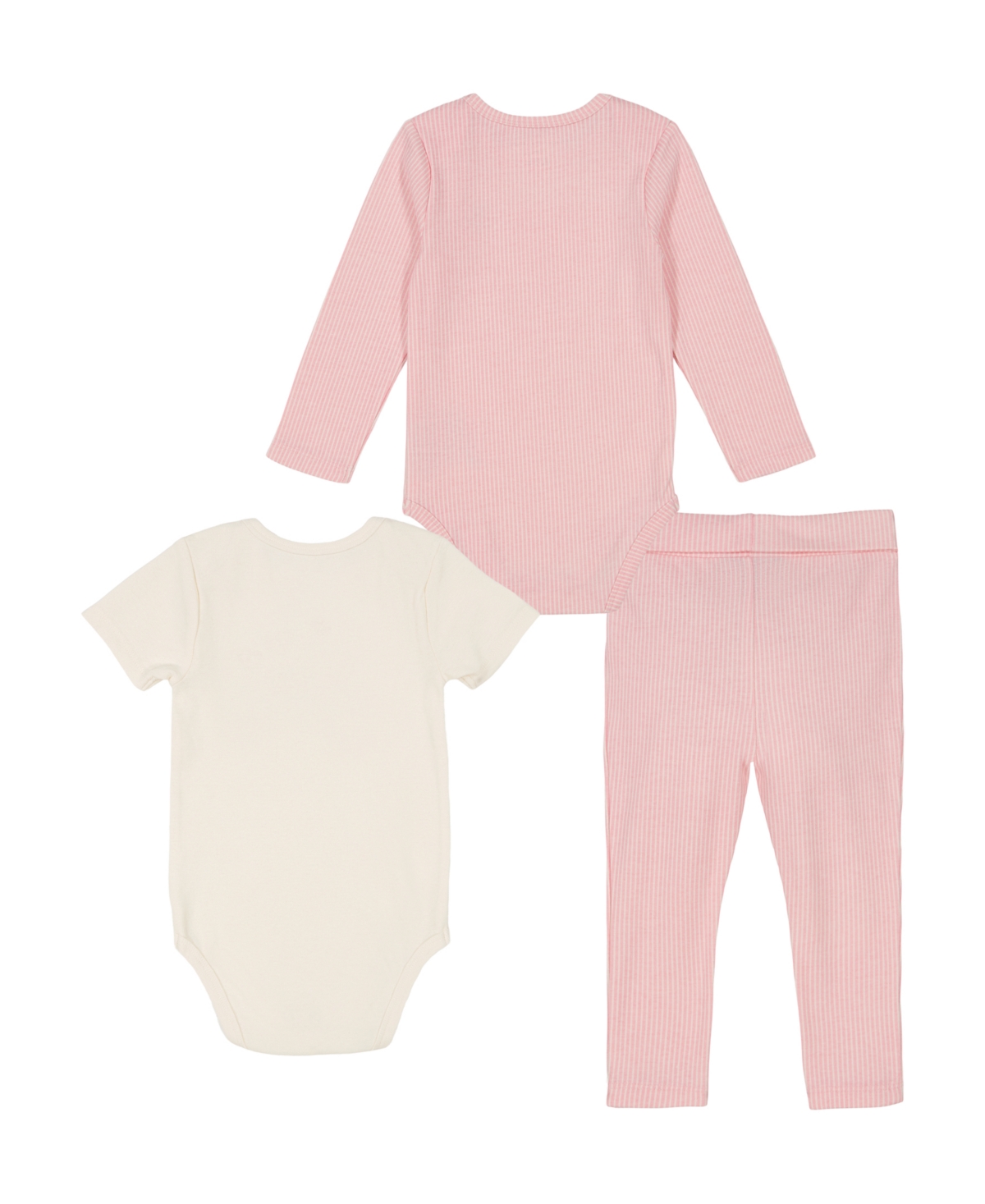 Tommy Hilfiger Baby Girl Ribbed Logo Bodysuits Leggings Set, 3-Piece Set -Cinder Rose