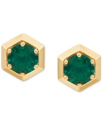 2-Pc. Set Lab-Created Emerald Solitaire Pendant Necklace & Matching Stud Earrings (2-3/4 ct. t.w.) in 14k Gold-Plated Sterling Silver