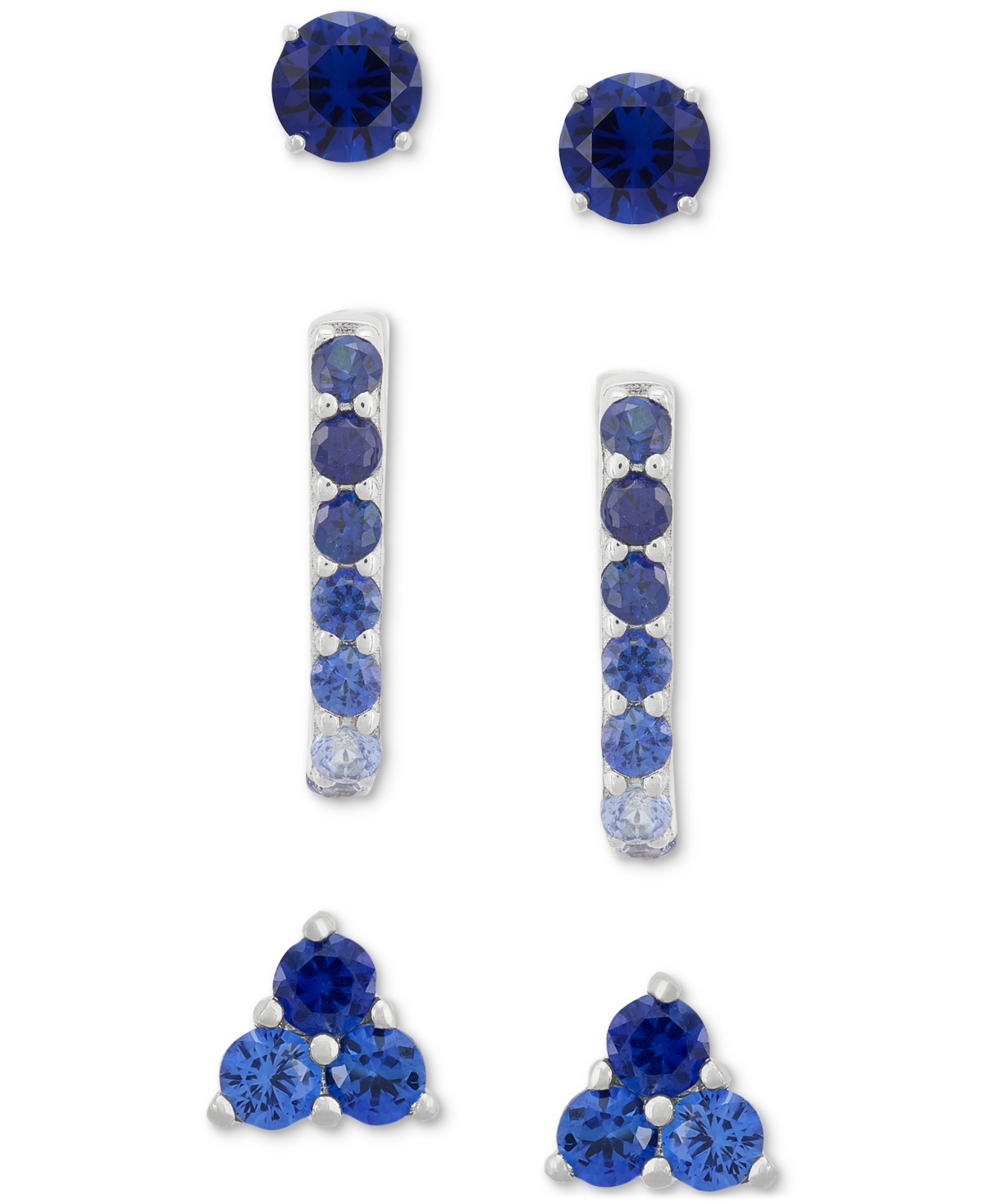 Macy's 3-pc. Set Lab-created Sapphire Stud & Hoop Earrings (3-3/4 Ct. T.w.) In Sterling Silver In Sapphire