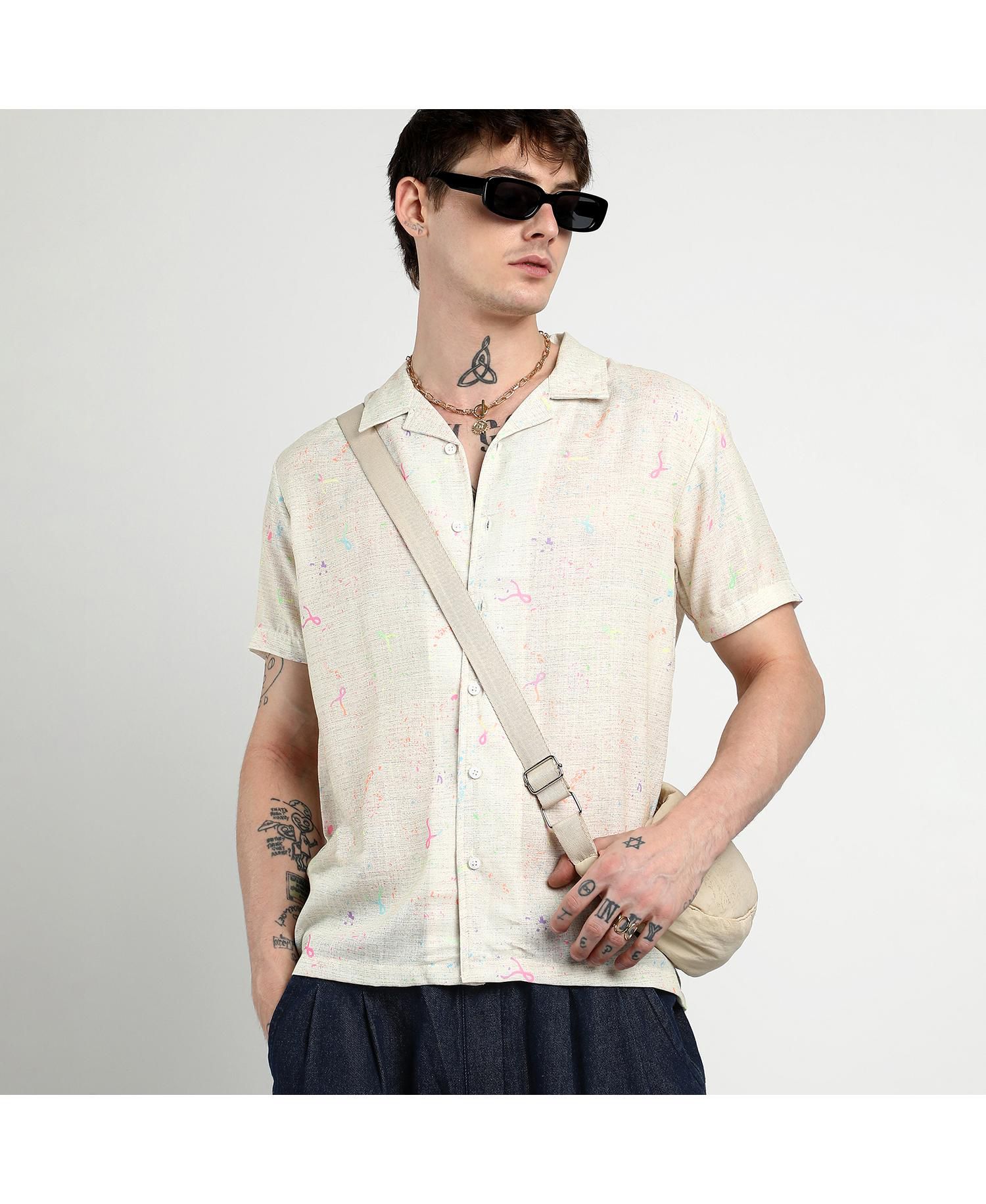 Men's Off-White Heathered Drawn Shirt