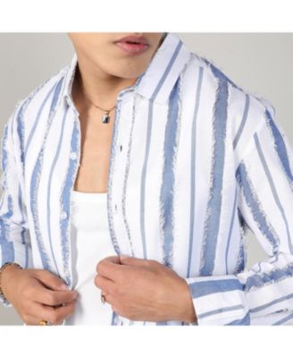 Men's Sky Blue & Chalk White Striped Fringe Shirt