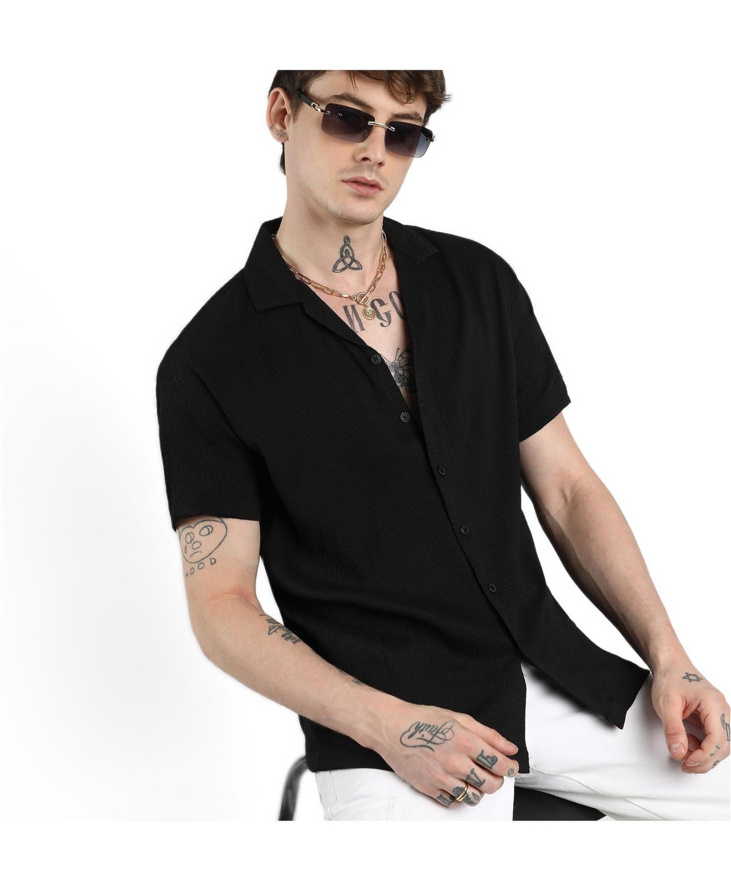 Мужская рубашка Cahoot Campus Sutra Onyx Black Creased, цвет: Чёрный — фото 4