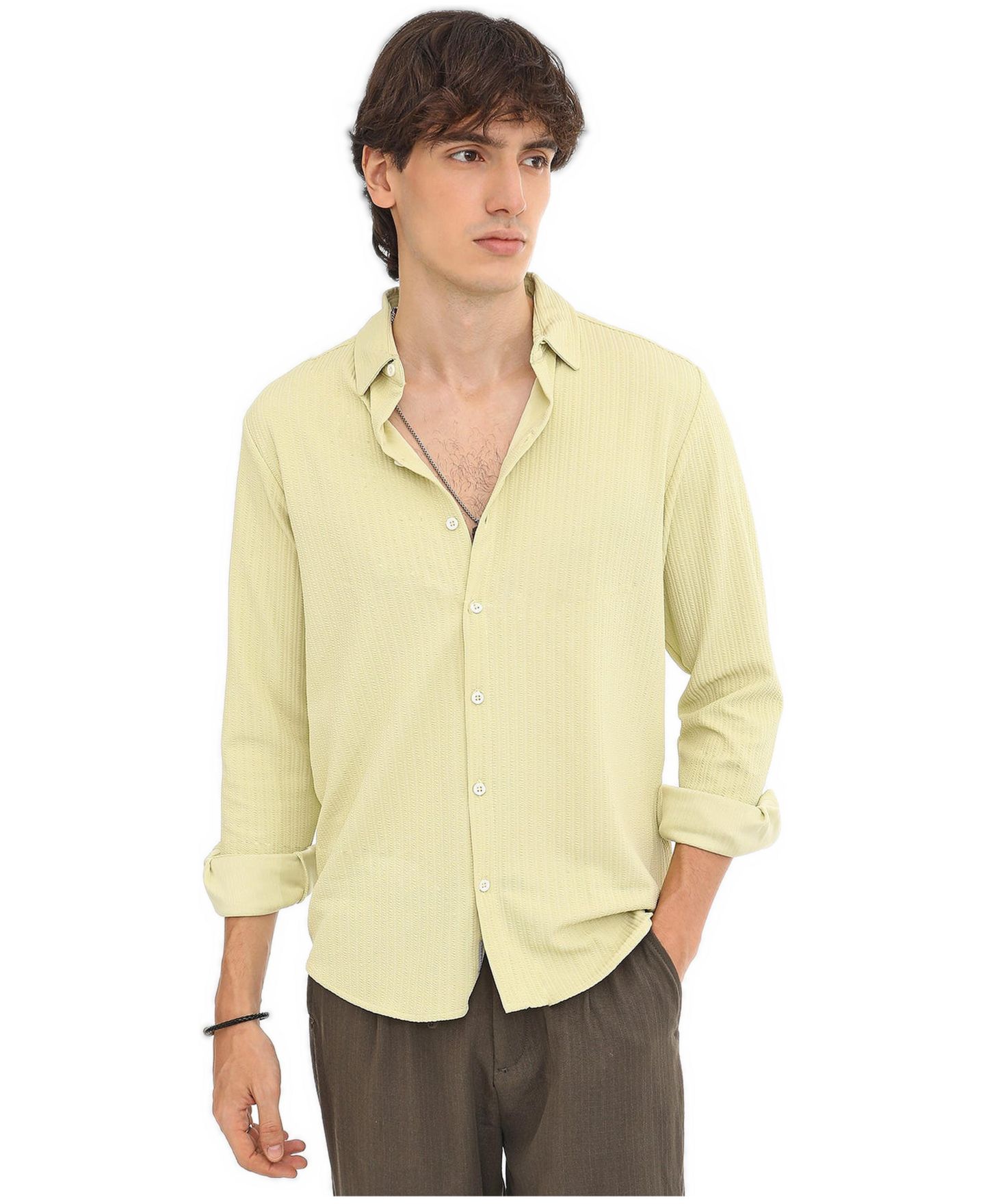 Мужская рубашка Cahoot Campus Sutra Lime Green Stripe-Creased, цвет: Зелёный — фото 1