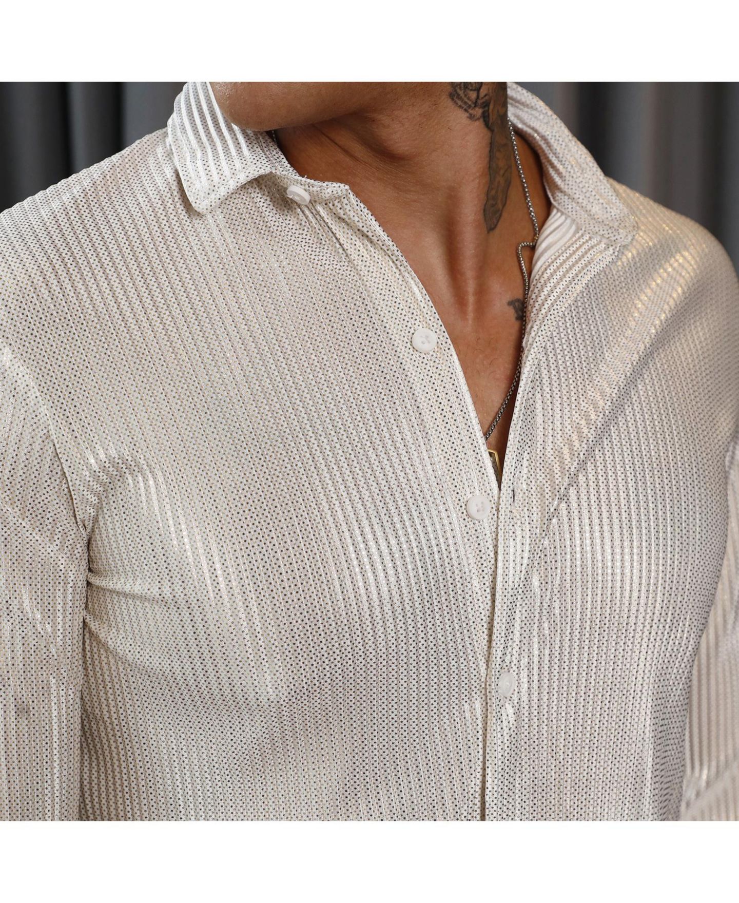 Мужская рубашка Cahoot Daisy White Metallic Pleated, цвет: Белый — фото 6