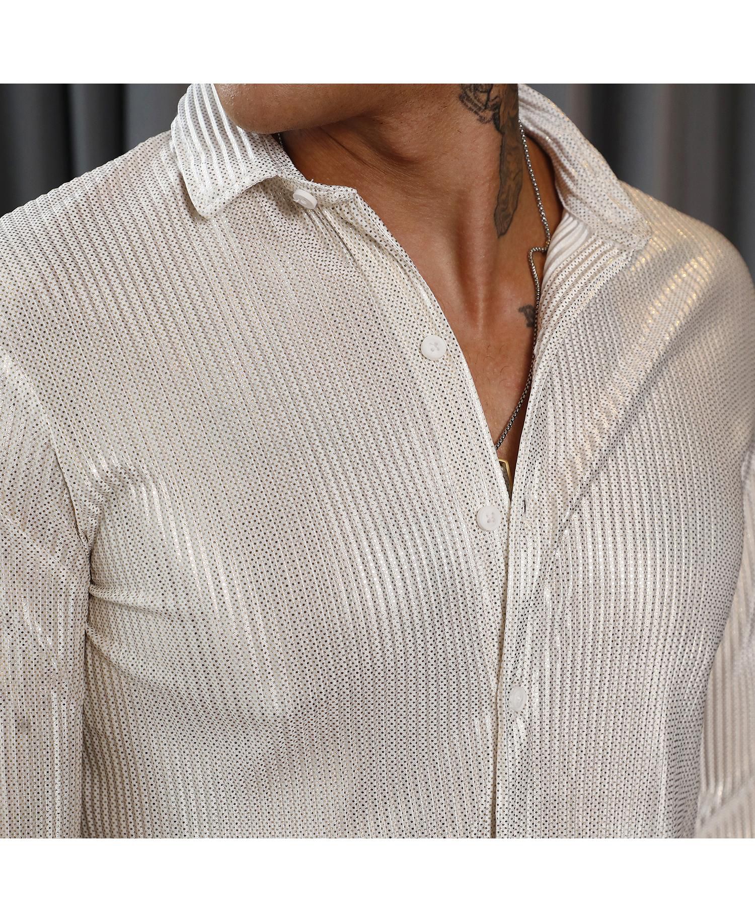 Men's Daisy White Metallic Pleated Shirt