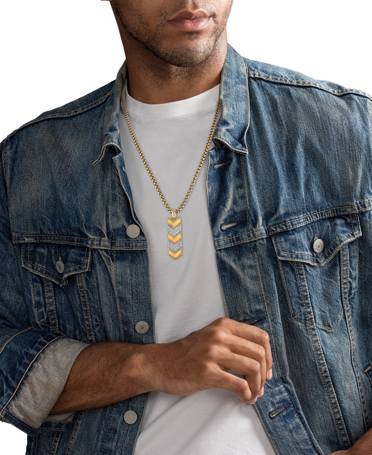 ESQUIRE MEN'S JEWELRY DIAMOND CHEVRON LINK DOG TAG PENDANT NECKLACE (1/6 CT. T.W.) IN STAINLESS STEEL & GOLD-TONE PLATED S 