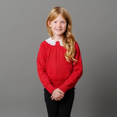 Girls Organic Long Sleeve Eyelet Collar Cable Sweater