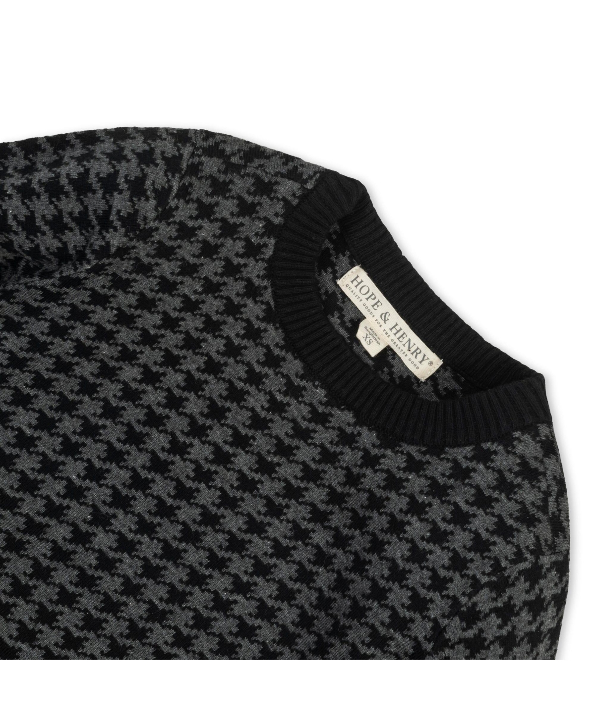 Hope & Henry Baby Boys Organic Long Sleeve Intarsia Crew Neck Pullover Sweater - Black and charcoal houndstooth