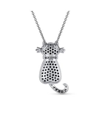 BFF Black Kitty Cat Pendant Necklace: Cubic Zirconia CZ Pet Animal Kitten Jewelry in Silver Plated Best Friends and Cat Lovers