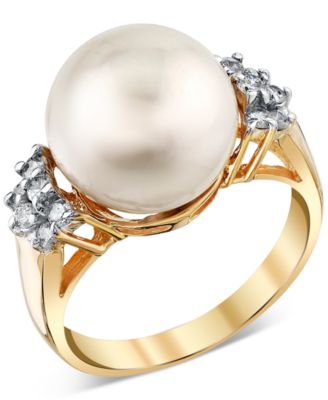 Macy's - Cultured Freshwater Pearl (12mm) & Diamond (1/4 ct. t.w.) in 14k Gold