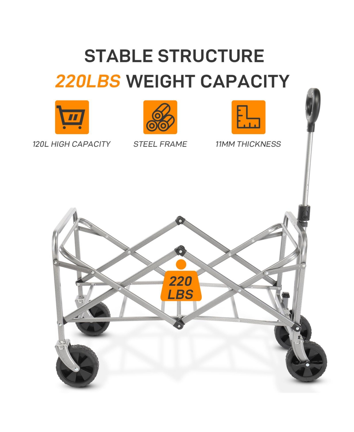 Slickblue Oxford Cloth Garden Folding Cart with Steel Frame – Flat Folding Style, Silver Frame