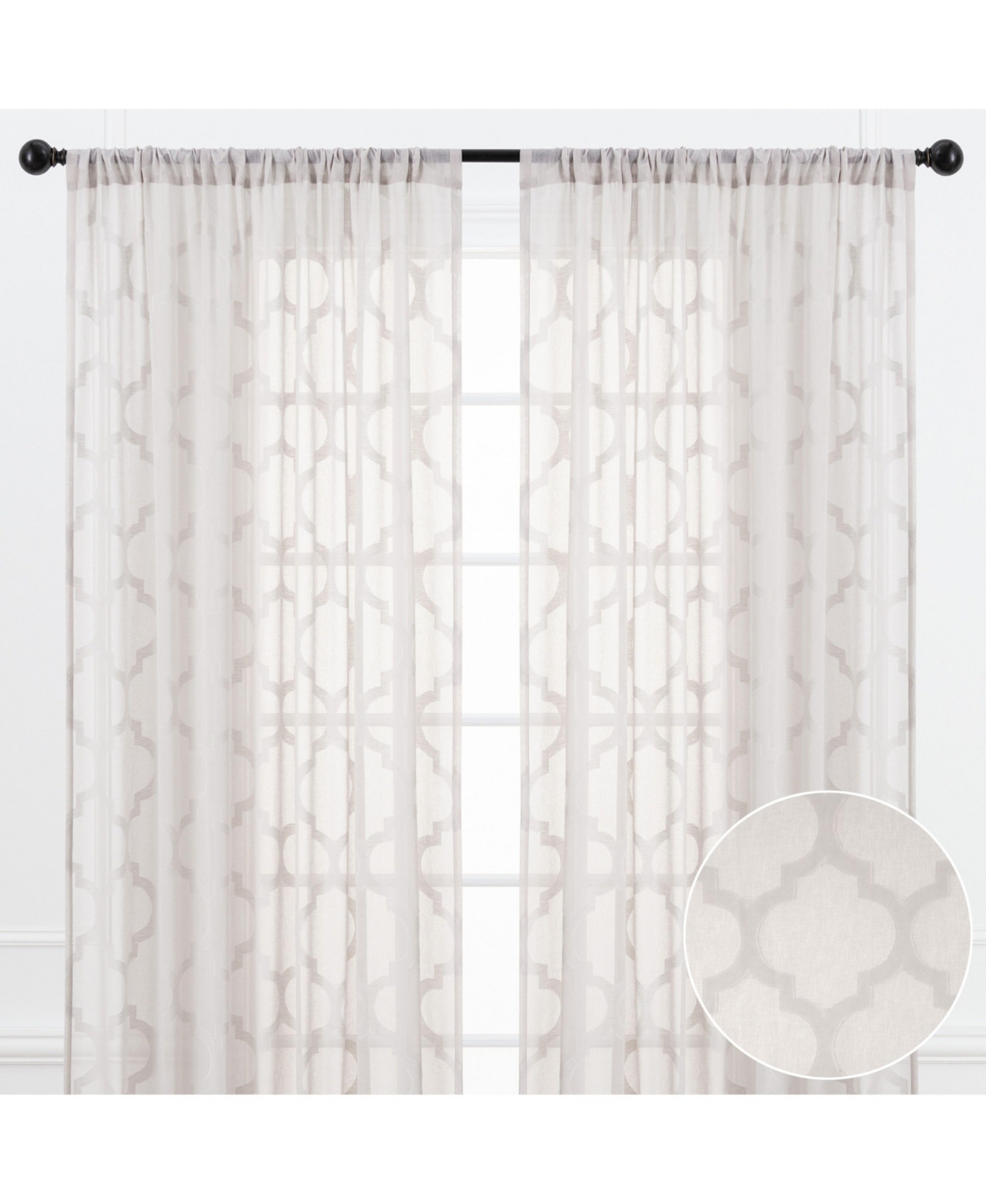 Premium Quatrefoil Voile Sheer Curtains - 2-Panel Light Filtering Curtains for Living Room, Bedroom, Kitchen - 52" x 84" - Sage - Quatrefoil