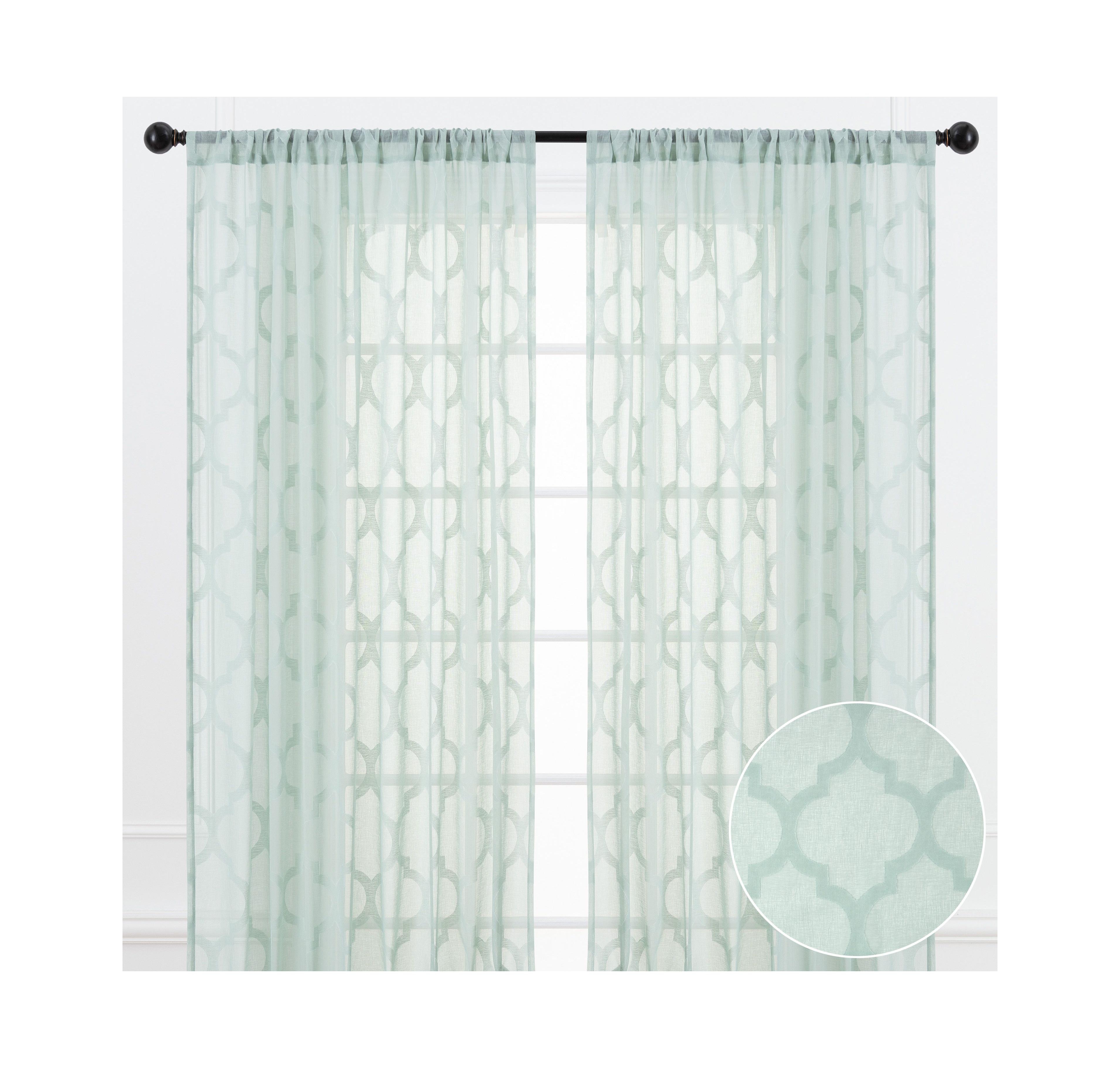 Chanasya Premium Quatrefoil Voile Sheer Curtains - 2-Panel Light Filtering for Living Room, Bedroom, Kitchen 52" x 84" Sage