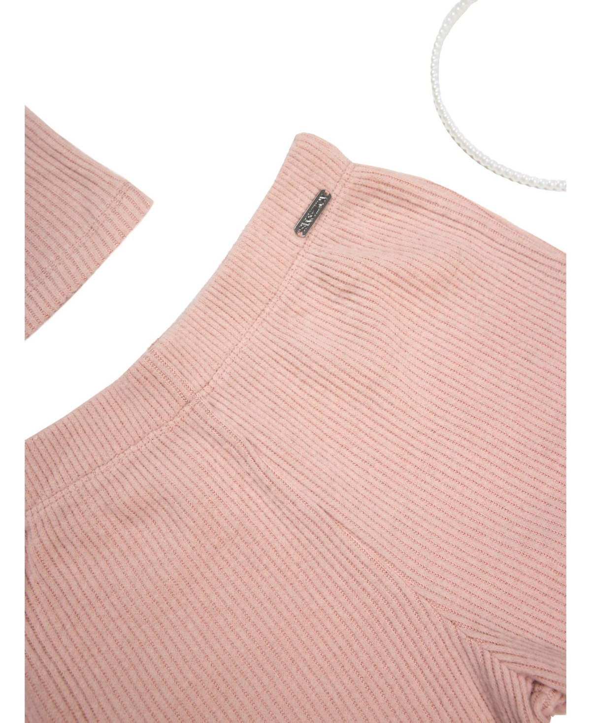 Paris Hilton Girls Embellished Daisy Ribbed Top and Wide Leg Pants 2 Piece Lounge Set and Headband