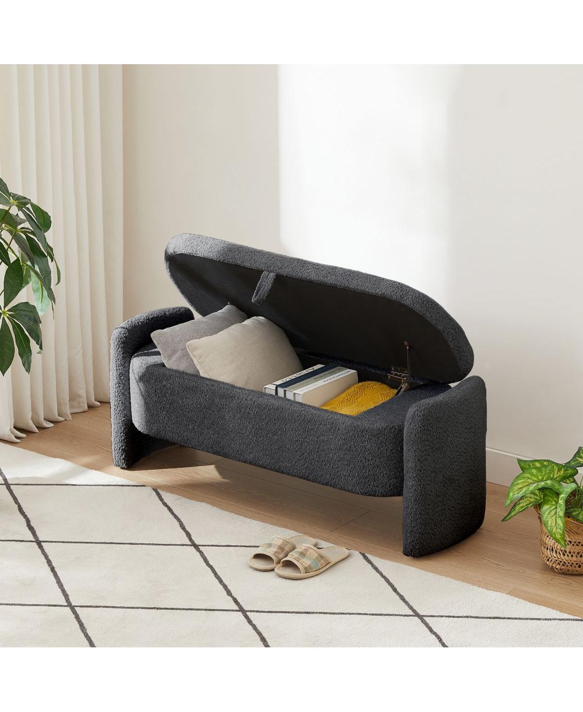 The Pop Home Oval Teddy Fabric Storage Ottoman,Storage Benches with Space-The Pop Home