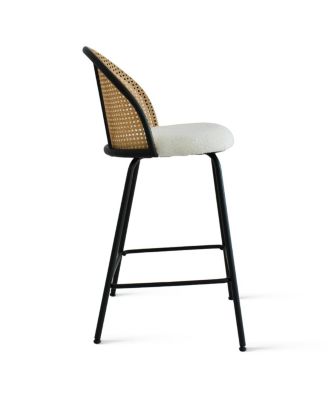 Set of 2 Armless Upholstered Boucle Counter Stools With Rattan Back-Maison Boucle