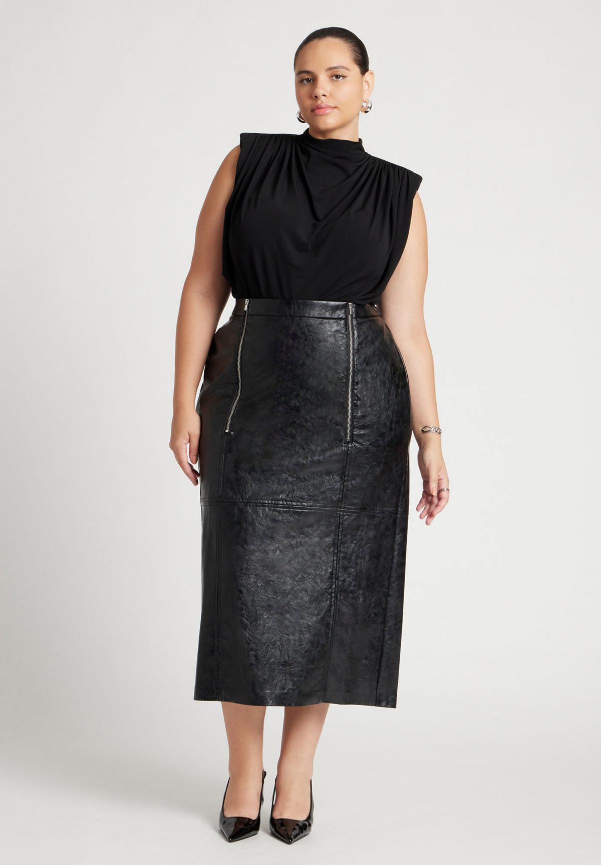 Eloquii Plus Size Faux Patent Leather Skirt With Zipper Detail