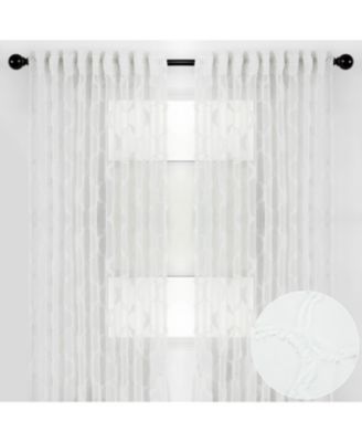 Premium 2-Panel Moroccan Embroidered Design Textured Sheer Curtain Panels - for Windows Living Room Bedroom Kitchen Office - Translucent Window Drapes for Home - 52 x 63 Inches Long - White