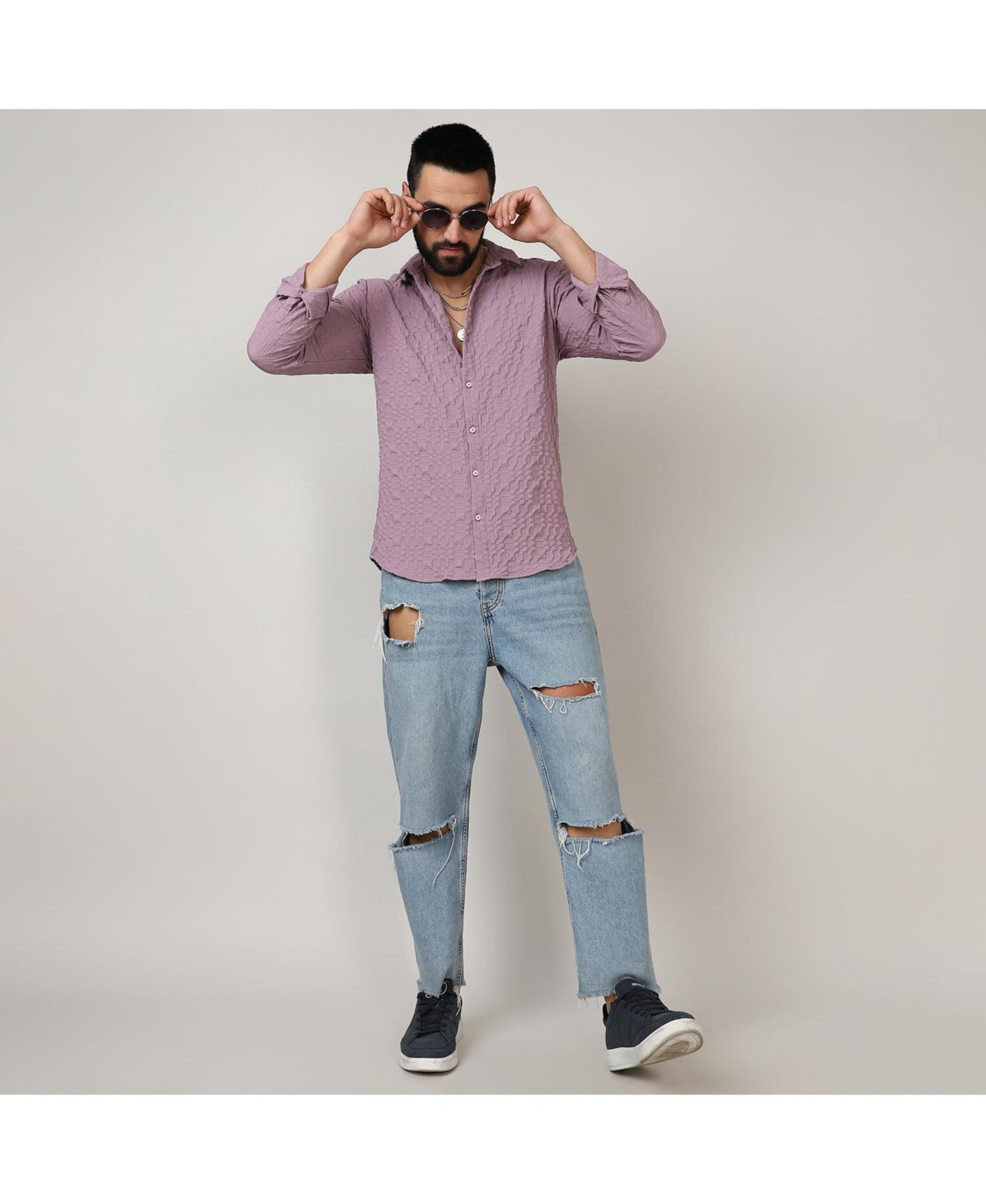 Мужская рубашка Cahoot Campus Sutra Periwinkle Purple Embossed Geometric, цвет: Фиолетовый — фото 4