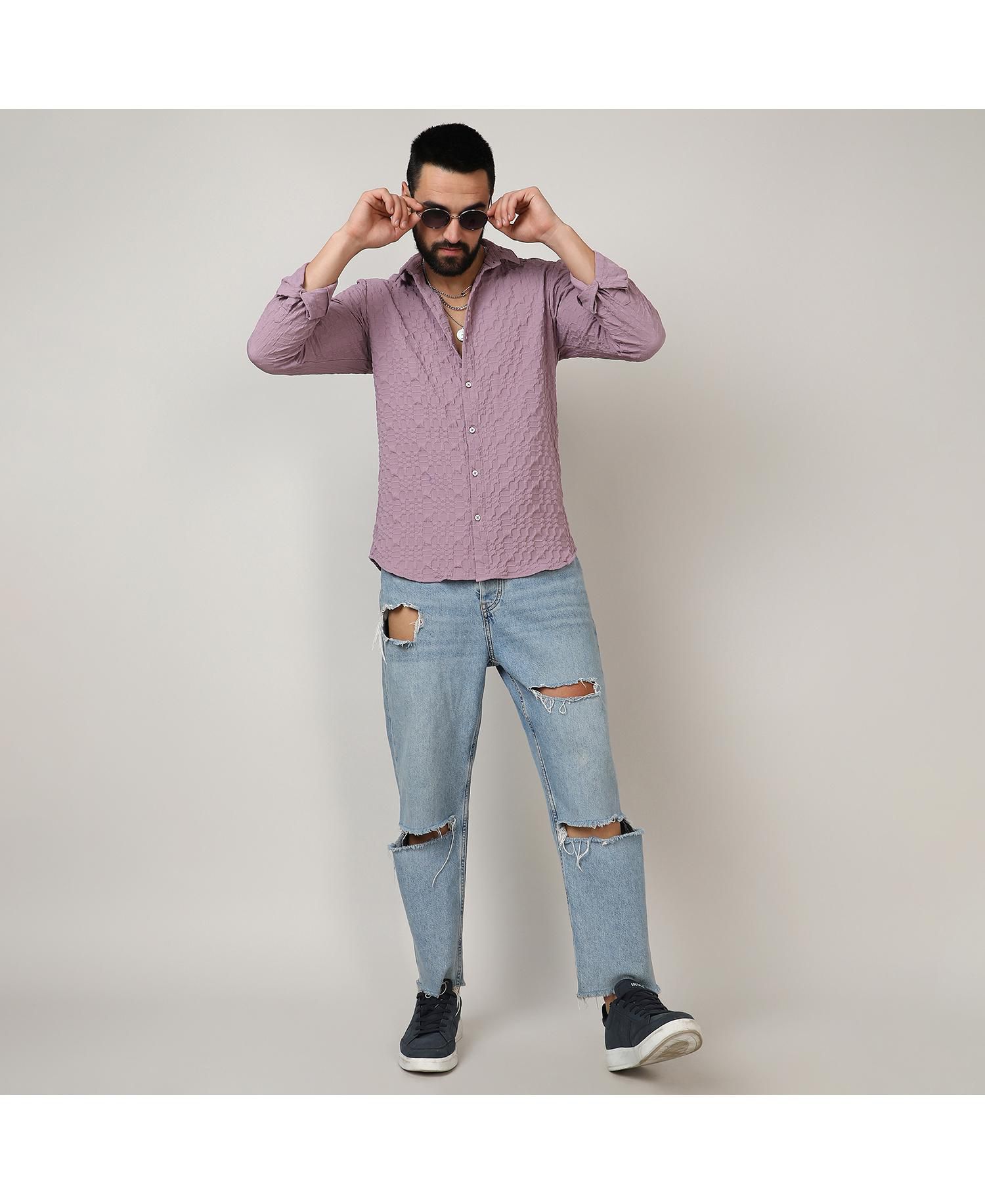 Men's Periwinkle Purple Embossed Geometric Shirt