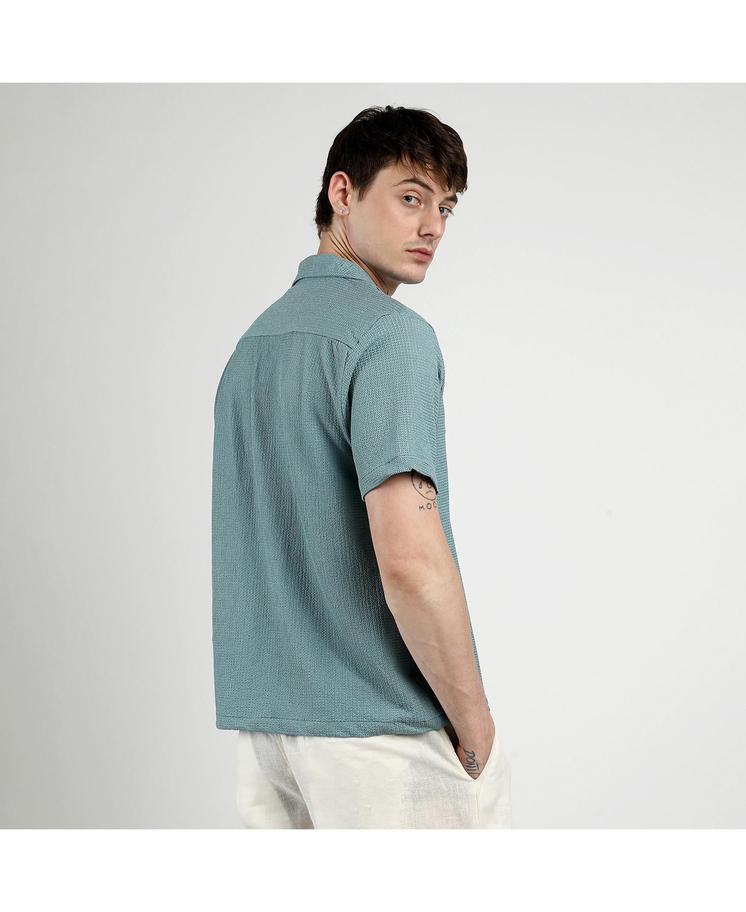 Men's Teal Green Micro Zig-Zag Shirt