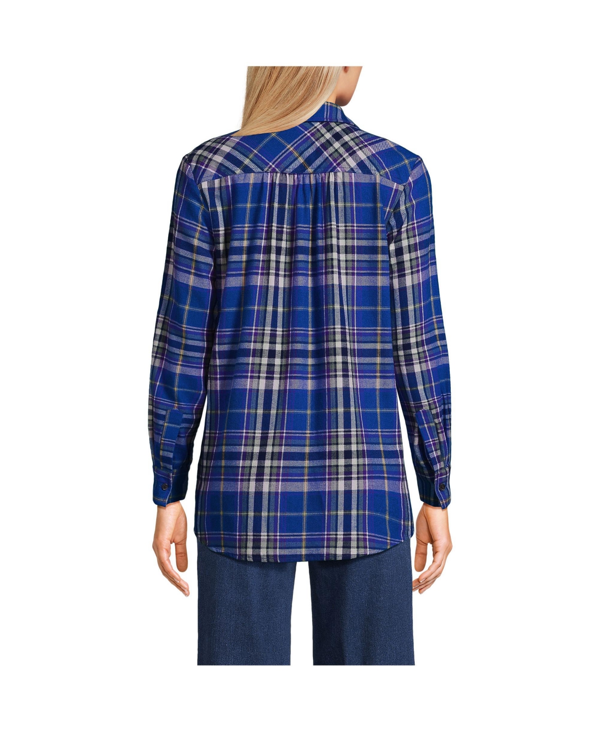 Lands' End Petite Flannel Boyfriend Fit Long Sleeve Shirt -bright grape plaid
