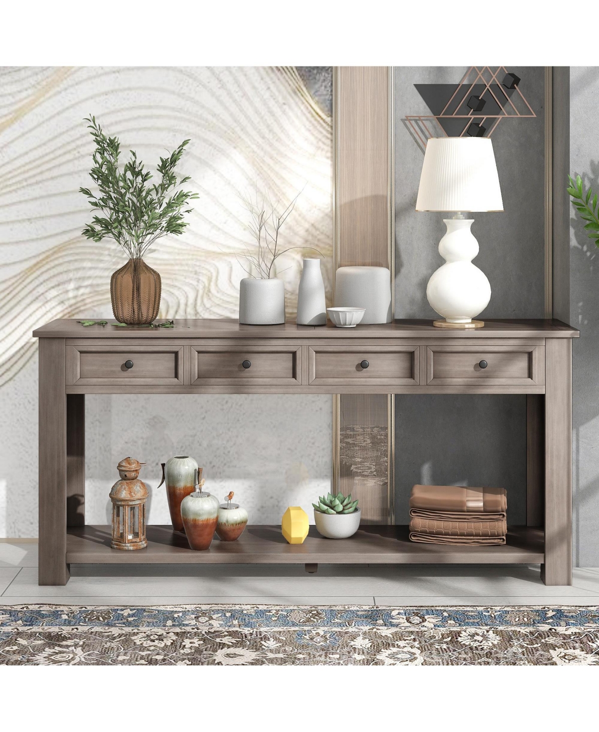 Slickblue Console Table/Sofa Table with Storage Drawers and Bottom Shelf for Entryway Hallway