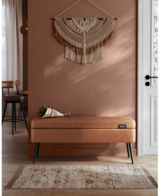 Mid-Century Modern Storage Ottoman Bench with Steel Legs, Black