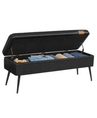 Mid-Century Modern Storage Ottoman Bench with Steel Legs, Black