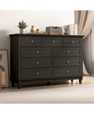 9-Drawer Gray Wood Dresser Bedroom Storage Cabinet Modern Style