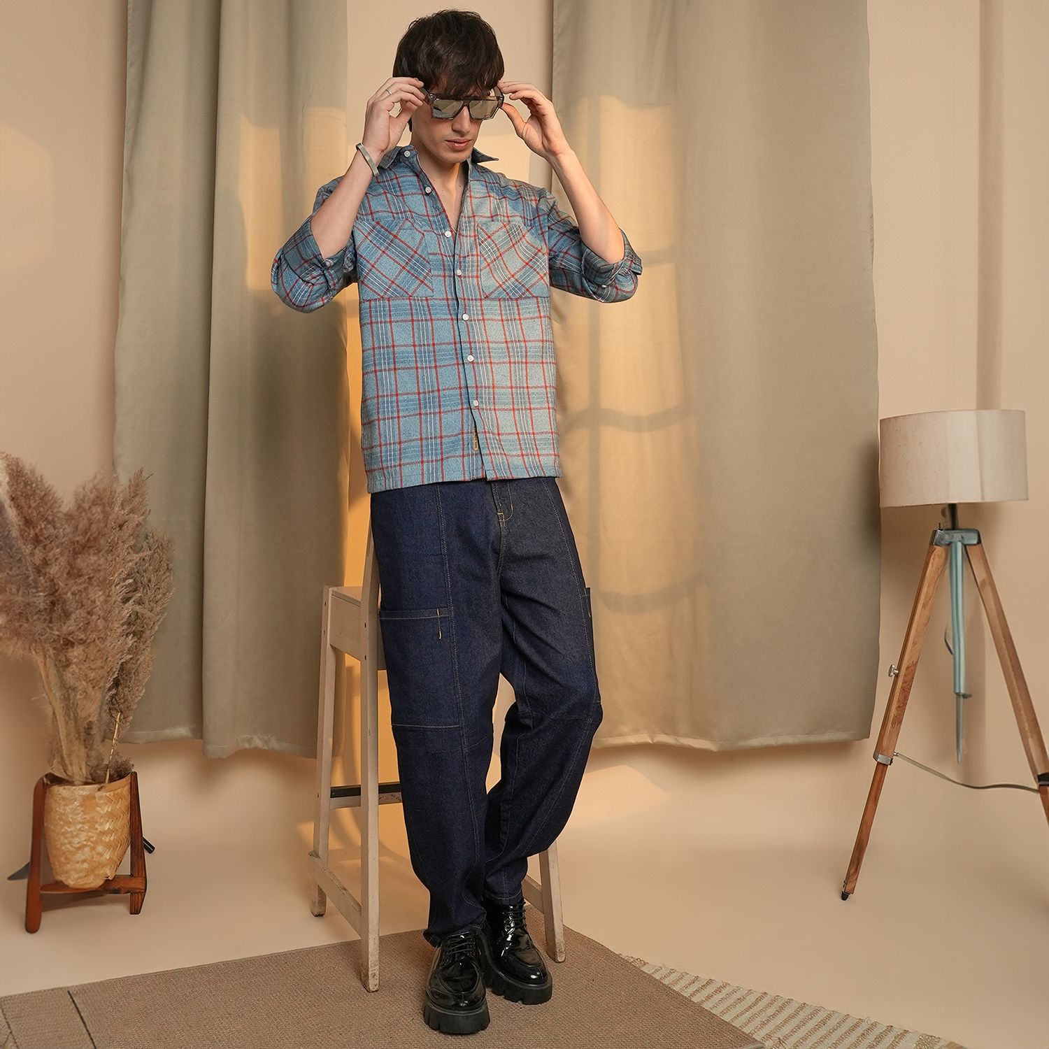 Men's Cornflower Blue Tartan Plaid Shirt
