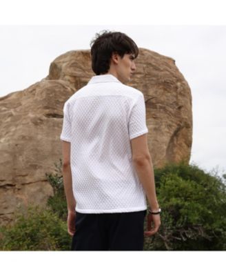 Men's Chalk White Self-Design Block Shirt