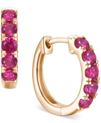 Macy's - Lab Grown Ruby Five Stone Small Hoop Earrings (5/8 ct. t.w.) in 10k Gold, 0.5"