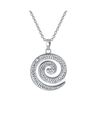 Round Blue Created Opal Inlay Spiral Maze Wind Pendant Necklace .925 Sterling Silver