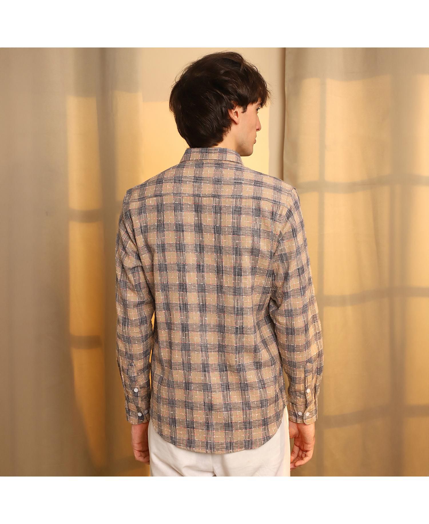 Men's Saltbox Beige Heathered-Buffalo Check Shirt
