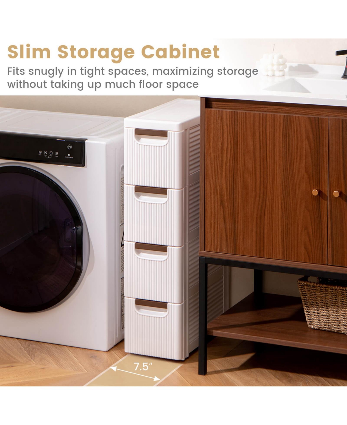 Costway Pcs 4-Drawer Narrow Rolling Storage Cabinet with Pull Handles Built-in Wheels