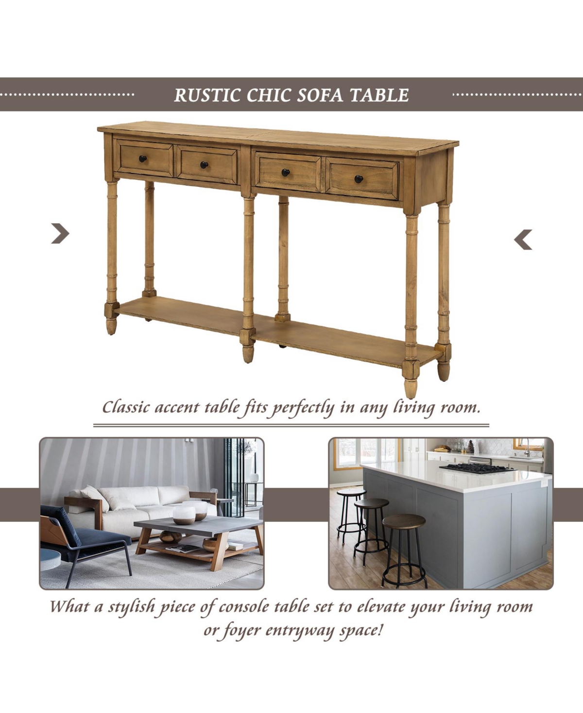 Slickblue Console Table Sofa Table Easy Assembly with Two Storage Drawers and Bottom Shelf for Living Room, Entryway