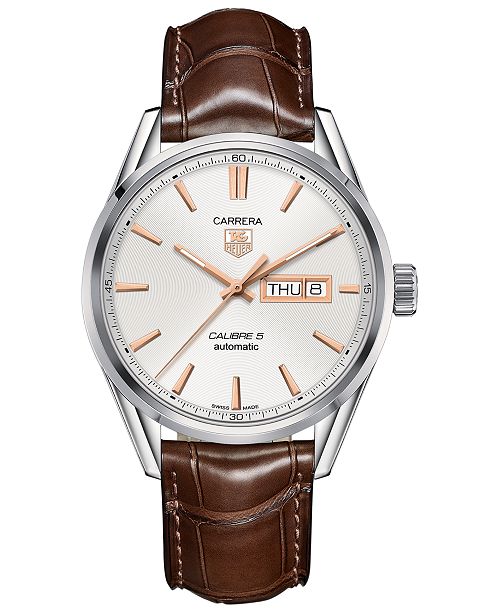 TAG Heuer Men's Swiss Automatic Carrera Calibre 5 Brown Leather Strap