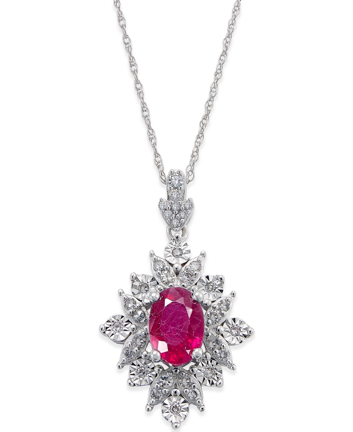 Sapphire (1 ct. t.w.) and Diamond (1/5 ct. t.w.) Pendant Necklace in 14k White Gold (Also Available  - Ruby