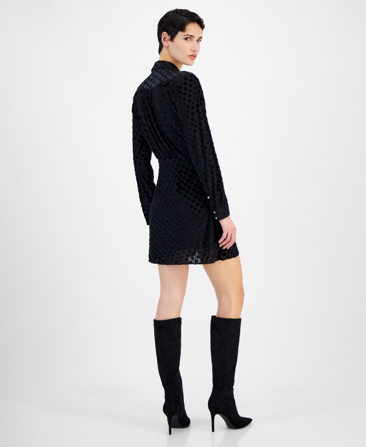 HUGO BOSS WOMEN'S TONAL DOTS SURPLICE FAUX-WRAP MINI DRESS 