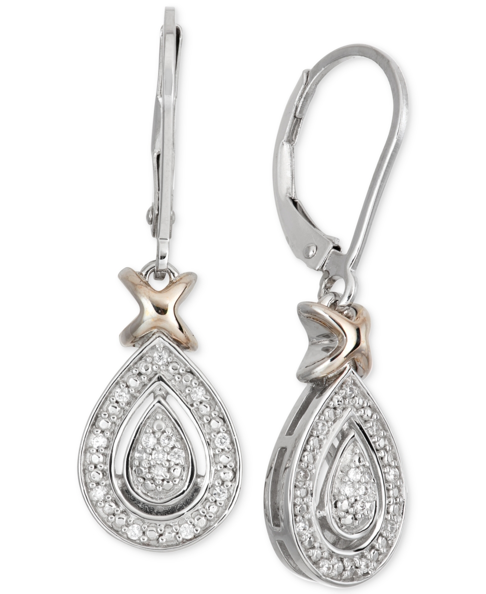 Diamond Accent Two Tone Drop Earrings in 10k Gold and Sterling Silver