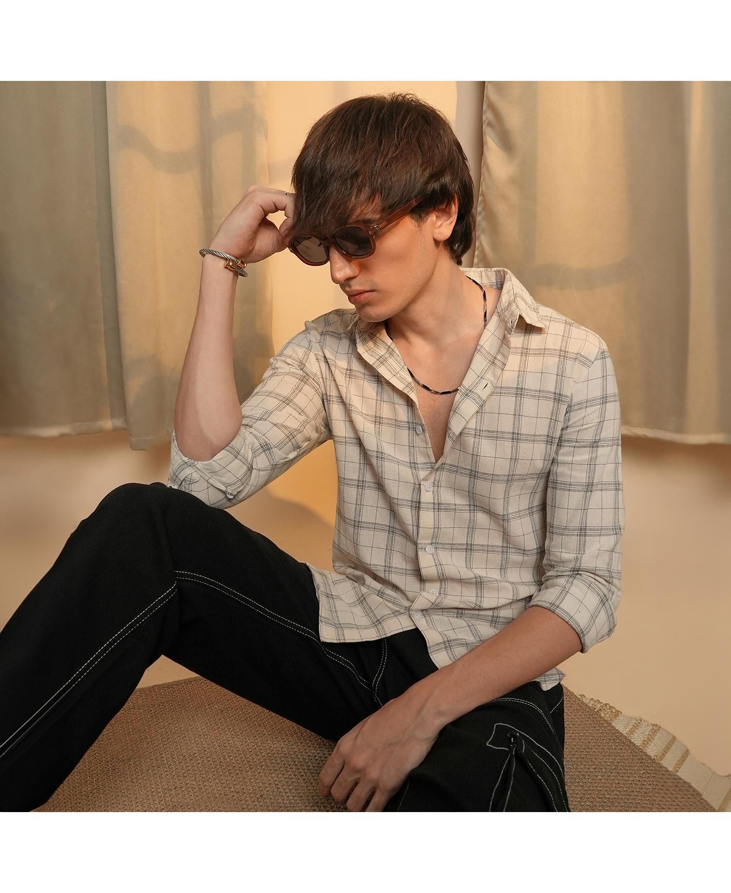 Men's Off-White Tartan Plaid Shirt