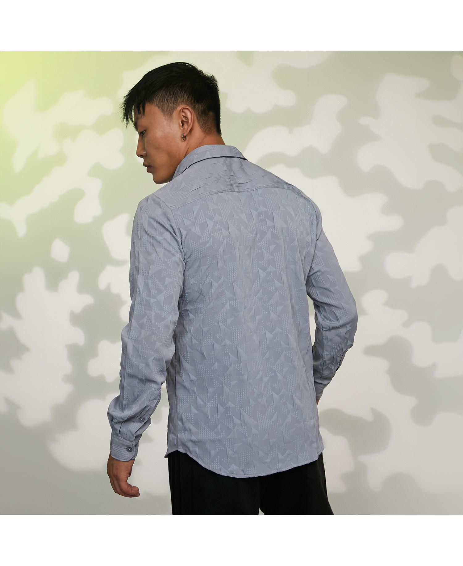 Men's Ash Grey Geometric-Texture Shirt