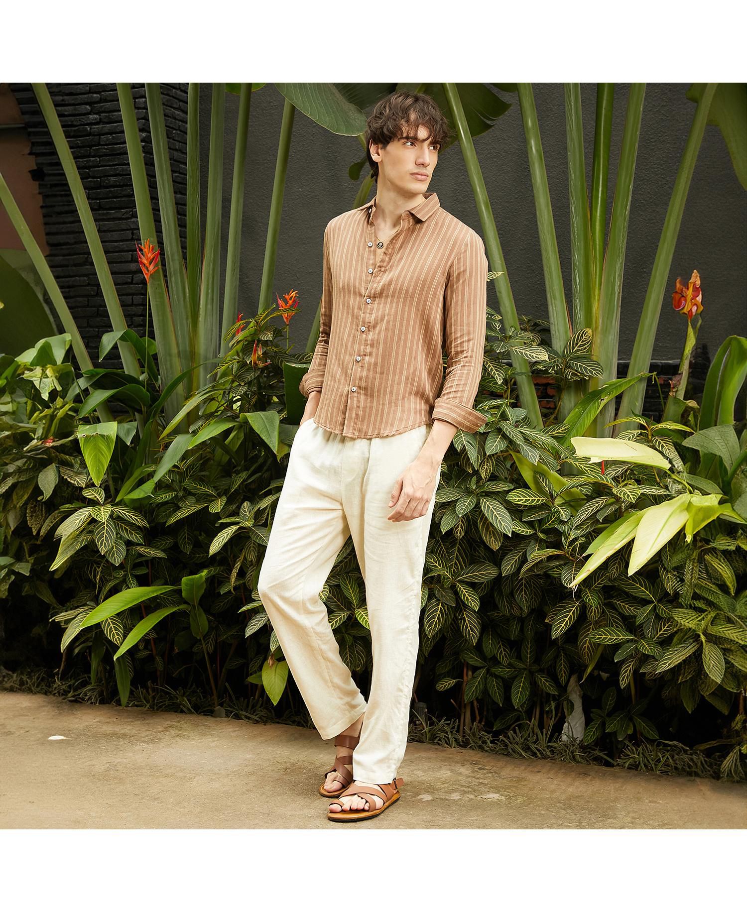 Men's Tan Brown Halo Striped Shirt