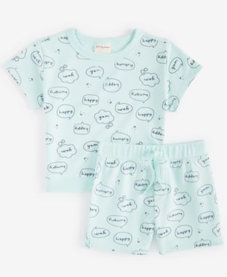 First Impressions - Baby Word Bubbles French Terry T-Shirt & Shorts, 2 Piece Set