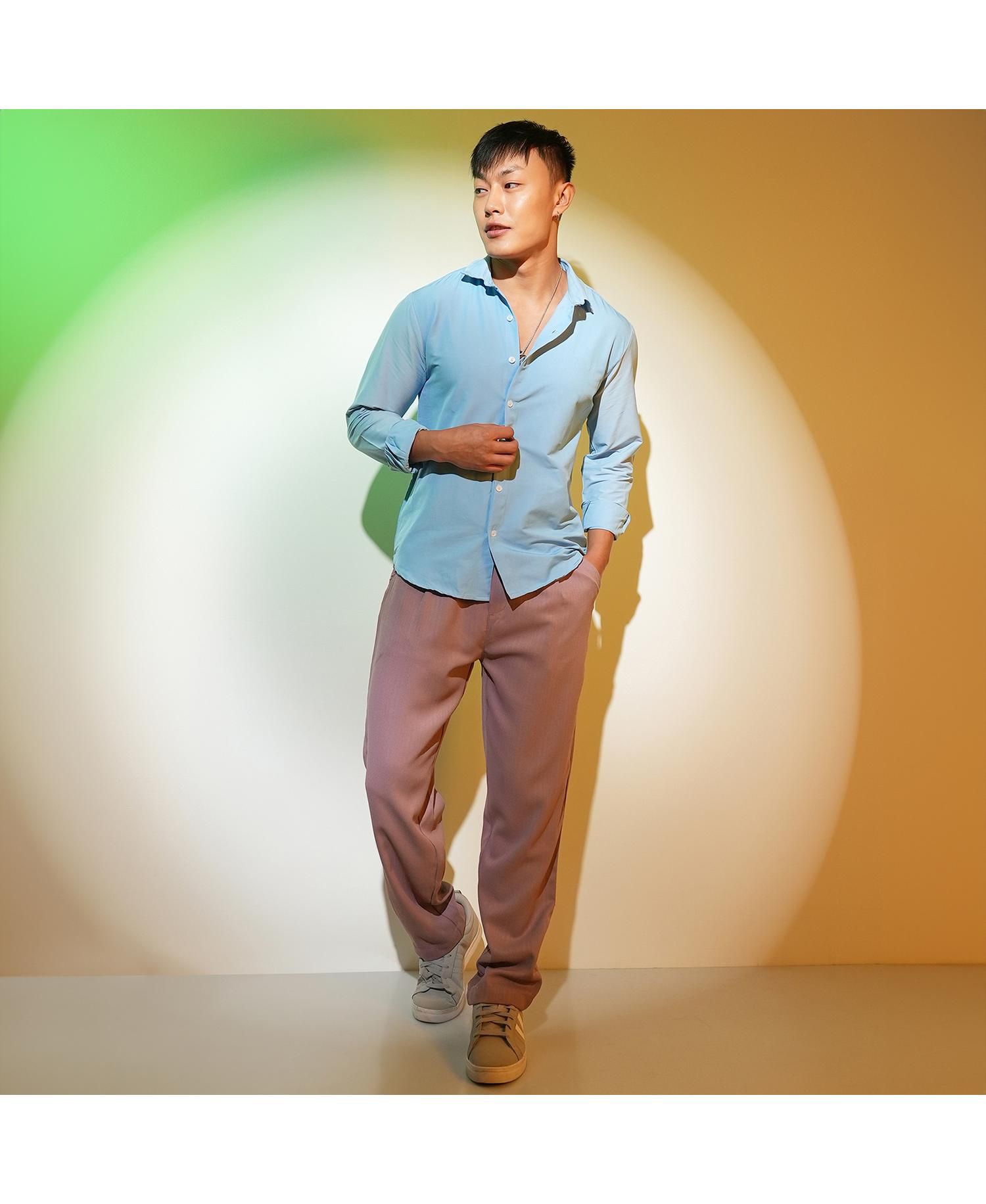 Men's Sky Blue Solid Basic Shirt